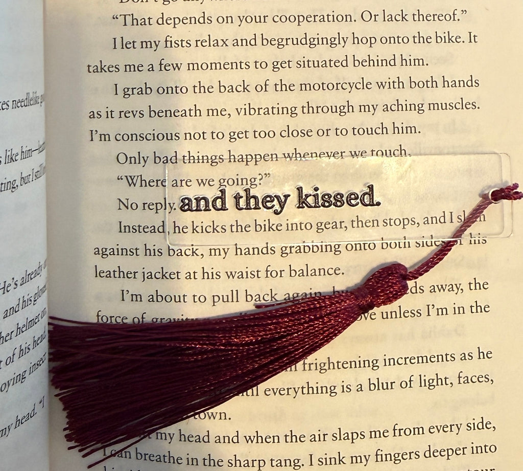 And they kissed. - Clear Acrylic Mini Bookmark with Tassel