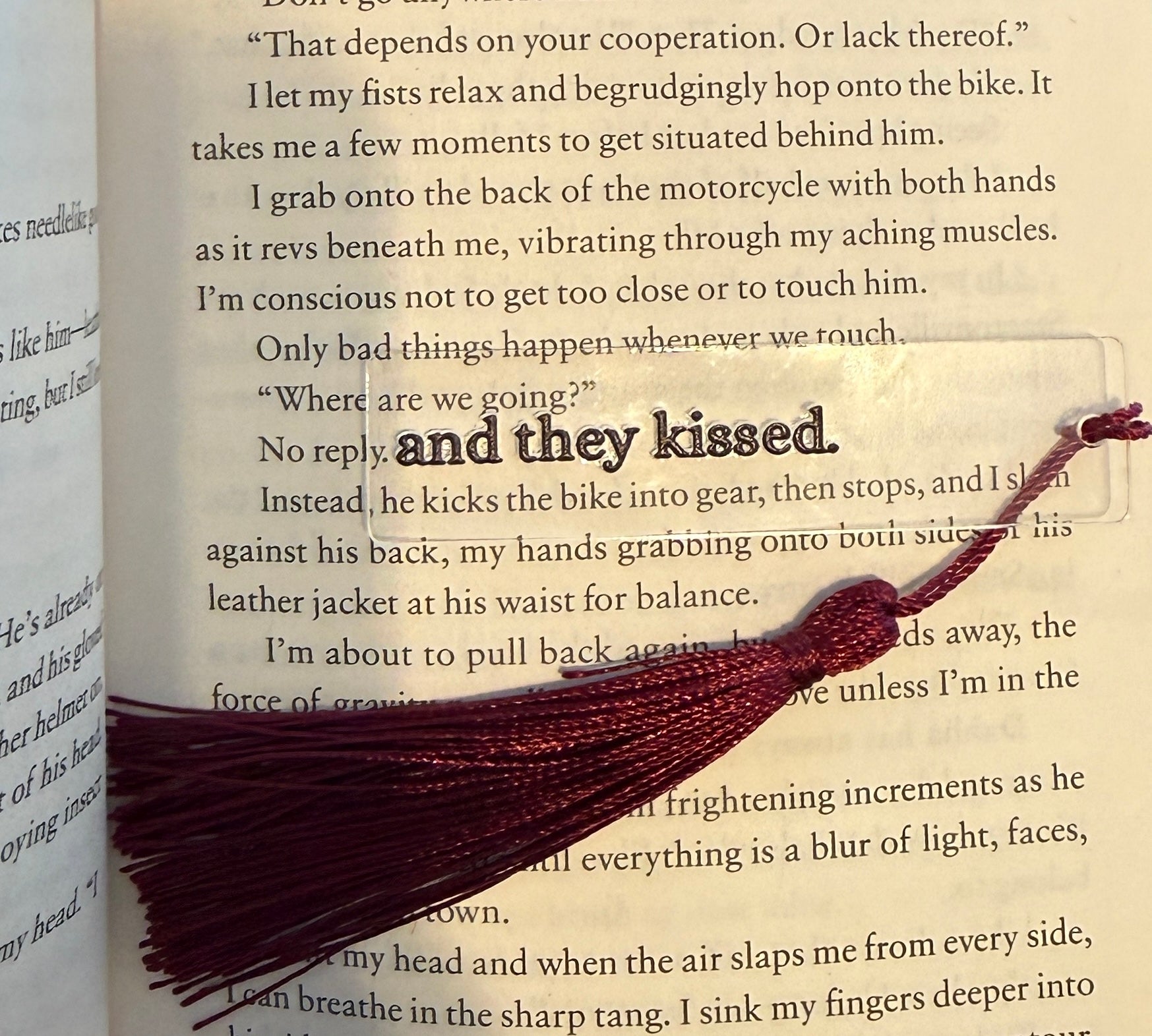 And they kissed. - Clear Acrylic Mini Bookmark with Tassel